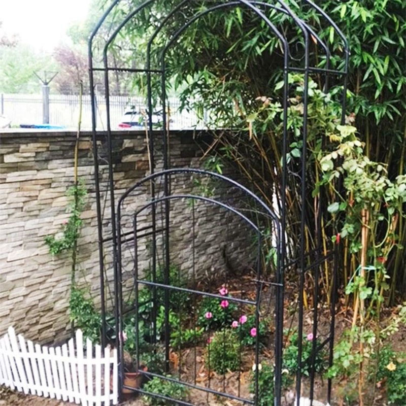 European Style Courtyard Villa Iron Arch Flower Stand With Door Vine Rose Outdoor Climbing Frame