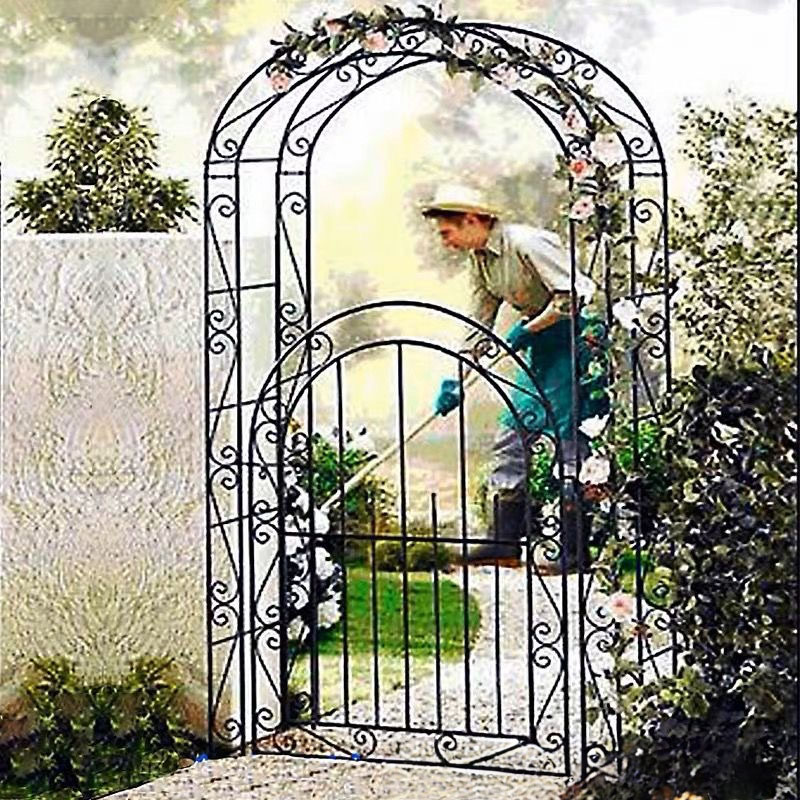 European Style Courtyard Villa Iron Arch Flower Stand With Door Vine Rose Outdoor Climbing Frame