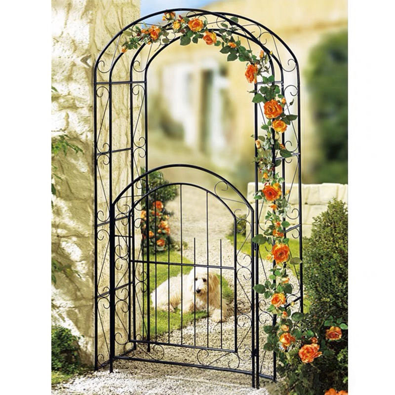 European Style Courtyard Villa Iron Arch Flower Stand With Door Vine Rose Outdoor Climbing Frame