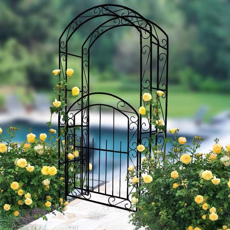 European Style Courtyard Villa Iron Arch Flower Stand With Door Vine Rose Outdoor Climbing Frame