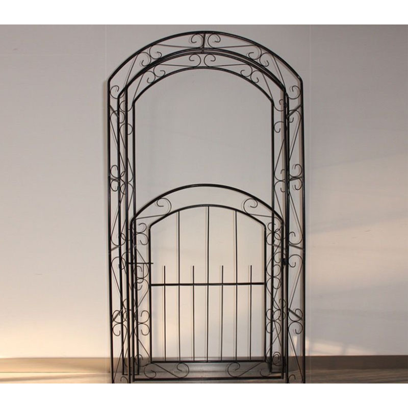 What role does the vertical height of a double arch flower stand play in maximizing sunlight exposure for climbing plants while maintaining a human-scale passage?